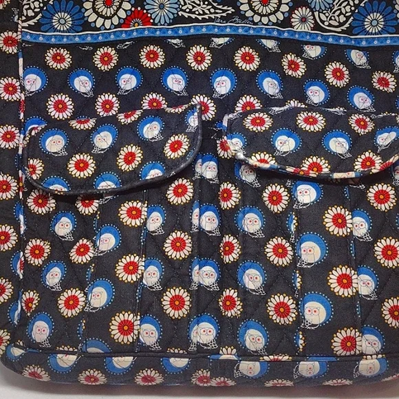 Vera Bradley Large Night Owl Blue Black Shoulder Bag laptop - Picture 4 of 9